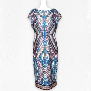 Worthington BodyCon Dress Paisley Scuba Hourglass Cap Sleeved Scoop Neck Sz 14